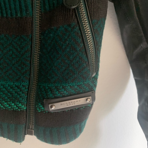 BURBERRY Boho Leather Motorcycle Jacket – Green Tribal Knit, Size XS *SO RARE* - Picture 6 of 11